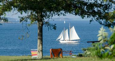 White Sailboat in Bay of Portland, Maine